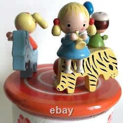 Carousel Music box Reuge / painted wood children and animals / 50/60's