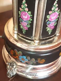 Carousel music box, 60s, Reuge cigarettes, lipstick, hand-decorated, black