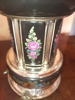 Carousel music box, 60s, Reuge cigarettes, lipstick, hand-decorated, black