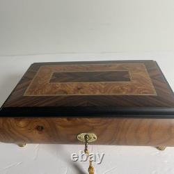 Classic Style Burl-Elm with Rosewood/Walnut Border Musical Jewelry Box