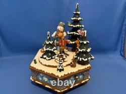 ERZGEBIRGE Hubrig REUGE Christmas Music Box Winter Time Snowman Wood Germany Box