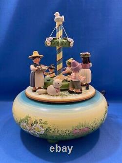 ERZGEBIRGE Spring Music Box Children May Pole Wood Germany KWO Reuge Romance