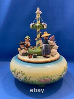 ERZGEBIRGE Spring Music Box Children May Pole Wood Germany KWO Reuge Romance