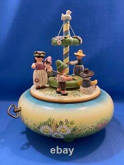 ERZGEBIRGE Spring Music Box Children May Pole Wood Germany KWO Reuge Romance