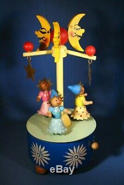 ERZGEBIRGE Steinbach REUGE Music Box 3 Girls with Moons Carved Wood Germany