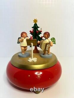 ERZGEBIRGE Wendt Kuhn REUGE Wood Music Box Angels & Tree Christmas Germany