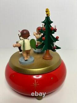 ERZGEBIRGE Wendt Kuhn REUGE Wood Music Box Angels & Tree Christmas Germany