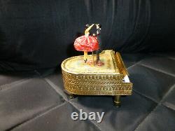 EXC Vintage Swiss Reuge Dancing Ballerina Music Box Gold Tone Brass Piano Case