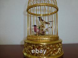 EXC Vintage Swiss Reuge Singing Bird Cage Gold Gilt Cage (Watch The Video)