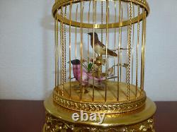 EXC Vintage Swiss Reuge Singing Bird Cage Gold Gilt Cage (Watch The Video)