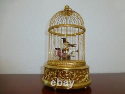 EXC Vintage Swiss Reuge Singing Bird Cage Gold Gilt Cage (Watch The Video)