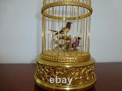 EXC Vintage Swiss Reuge Singing Bird Cage Gold Gilt Cage (Watch The Video)