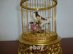 EXC Vintage Swiss Reuge Singing Bird Cage Gold Gilt Cage (Watch The Video)