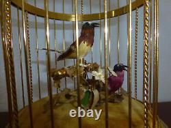 EXC Vintage Swiss Reuge Singing Bird Cage Gold Gilt Cage (Watch The Video)