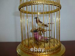 EXC Vintage Swiss Reuge Singing Bird Cage Gold Gilt Cage (Watch The Video)