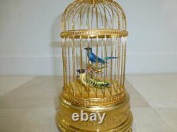 EXC Vintage Swiss Reuge Singing Bird Cage Gold Gilt Metal Cage (Watch The Video)