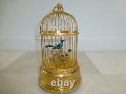 EXC Vintage Swiss Reuge Singing Bird Cage Gold Gilt Metal Cage (Watch The Video)