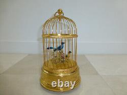 EXC Vintage Swiss Reuge Singing Bird Cage Gold Gilt Metal Cage (Watch The Video)