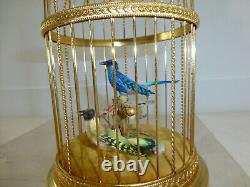 EXC Vintage Swiss Reuge Singing Bird Cage Gold Gilt Metal Cage (Watch The Video)