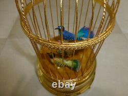 EXC Vintage Swiss Reuge Singing Bird Cage Gold Gilt Metal Cage (Watch The Video)