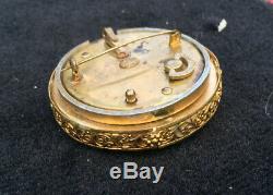 Early Original 1860c Gold Floral La Croix Swiss Reuge Wind Up Music Box Brooch