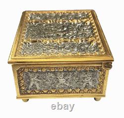 Erhard & Sohne Germany Vintage Brass Repousse Cherub Jewelry Reuge Music Box