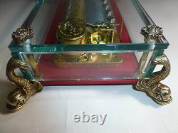Exc Vintage Swiss Reuge 72 Music Box, Crystal Clear Glass Case With Dolphin Legs