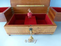 Exc. Vintage Swiss Reuge Dancing Ballerina Music Jewelry Box (watch The Video)