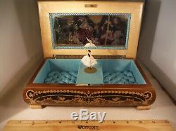 Gorgeous Vintage Reuge Itaian Inlaid Wood Spinning Ballerina Jewelry Music Box