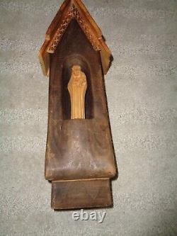 Hand carved wood church steeple music box Reuge Swiss Ave Maria Gounod crucifix