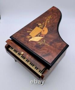 Huge 14.5 Reuge Wood Inlaid Grand Piano Music Box 72 Note Movement EXC++