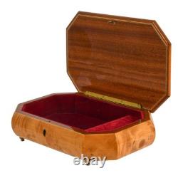 Inlaid Italian Burlwood Musical Jewelry Box with Swiss Reuge Movement