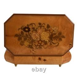 Inlaid Italian Burlwood Musical Jewelry Box with Swiss Reuge Movement