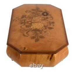Inlaid Italian Burlwood Musical Jewelry Box with Swiss Reuge Movement