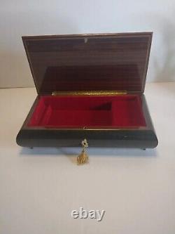 Italian Hand Crafted Inlaid Natural Wood, Reuge Musical Box with Key