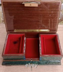 Italian Hand Crafted Natural Wood Reuge Musical Jewelry Box with Key 10.5x6x4