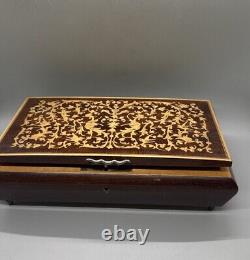 Italian Inlaid Box Reuge Wood Jewelry Music 10.5x6x3.75