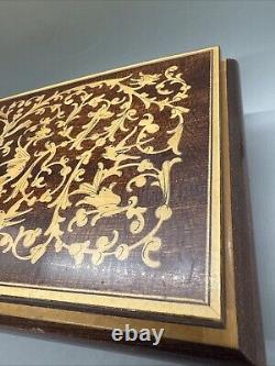 Italian Inlaid Box Reuge Wood Jewelry Music 10.5x6x3.75