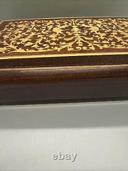 Italian Inlaid Box Reuge Wood Jewelry Music 10.5x6x3.75