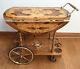 Italian Marquetry and Brass Drop leaf Tea Cart With Reuge Swiss Music Box Vintage