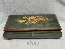 Italian Reuge Green Musical Jewelry Box with Floral Inlay The Magic Flute