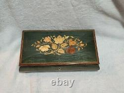 Italian Reuge Green Musical Jewelry Box with Floral Inlay The Magic Flute