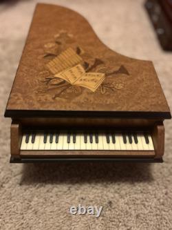 Italian Reuge Jewelry Music Box Grand Piano Swiss Made Musical Wood Inlay Vtg