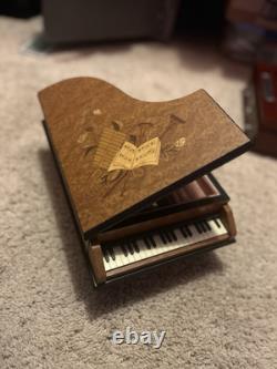 Italian Reuge Jewelry Music Box Grand Piano Swiss Made Musical Wood Inlay Vtg