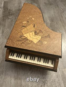 Italian Reuge Jewelry Music Box Grand Piano Swiss Made Musical Wood Inlay Vtg