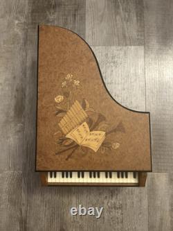 Italian Reuge Jewelry Music Box Grand Piano Swiss Made Musical Wood Inlay Vtg
