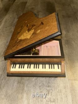 Italian Reuge Jewelry Music Box Grand Piano Swiss Made Musical Wood Inlay Vtg