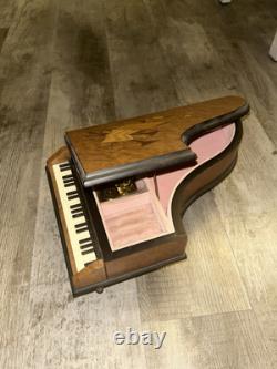 Italian Reuge Jewelry Music Box Grand Piano Swiss Made Musical Wood Inlay Vtg