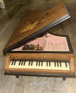 Italian Reuge Jewelry Music Box Grand Piano Swiss Made Musical Wood Inlay Vtg