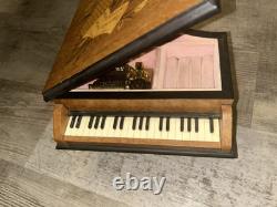 Italian Reuge Jewelry Music Box Grand Piano Swiss Made Musical Wood Inlay Vtg